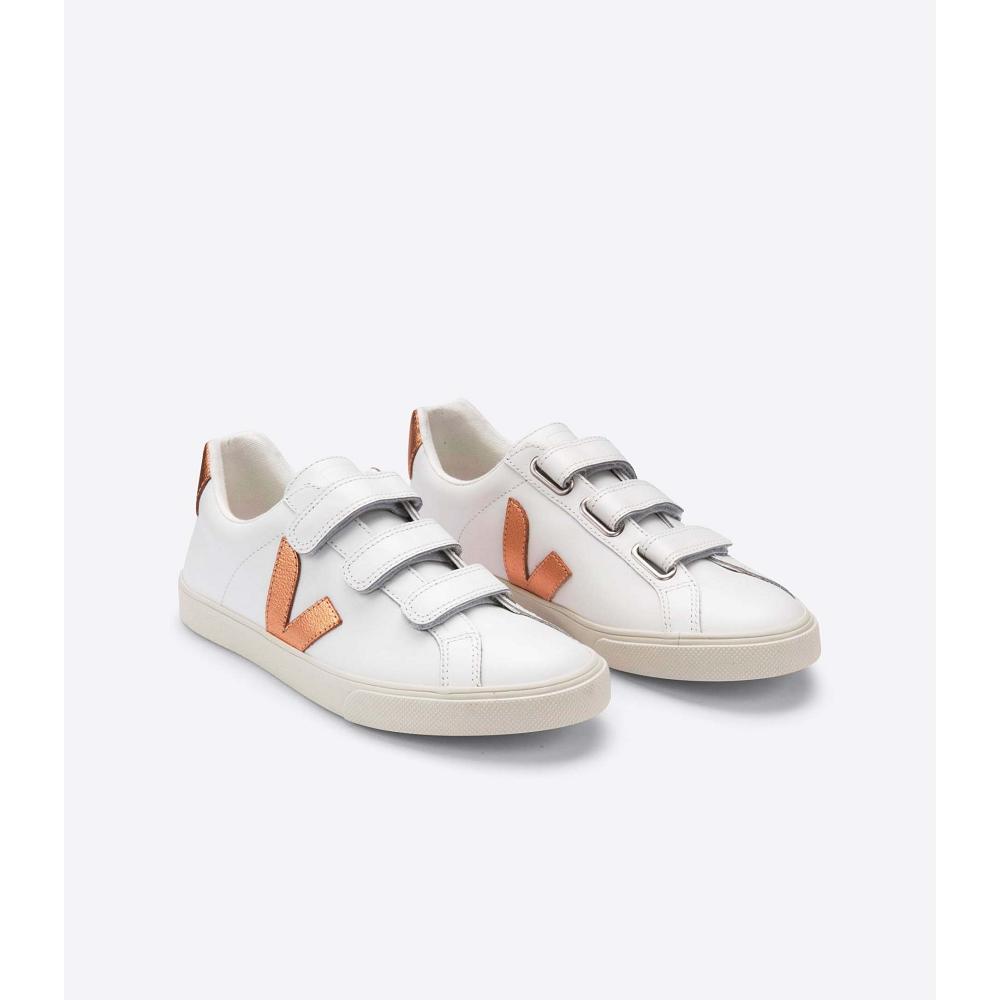 Veja 3-LOCK LEATHER Ženske Tenisiće White/Orange | VEJA531-HR