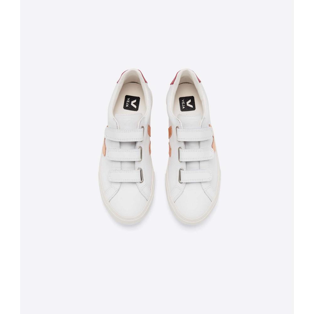 Veja 3-LOCK LEATHER Ženske Tenisiće White/Red | VEJA534-HR