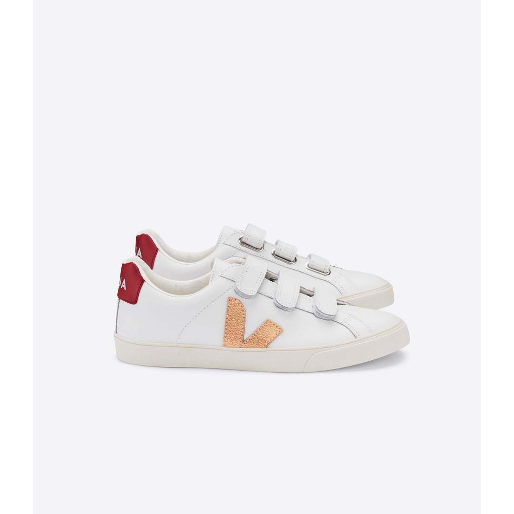 Veja 3-LOCK LEATHER Ženske Tenisiće White/Red | VEJA534-HR