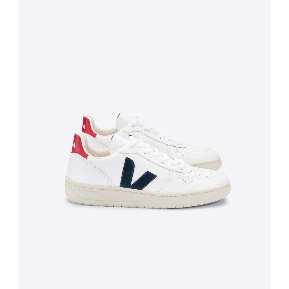 Veja V-10 LEATHER Muške Tenisiće White/Red | VEJA239-HR