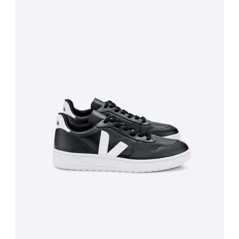 Veja V-10 LEATHER Ženske Tenisiće Black/White | VEJA572-HR