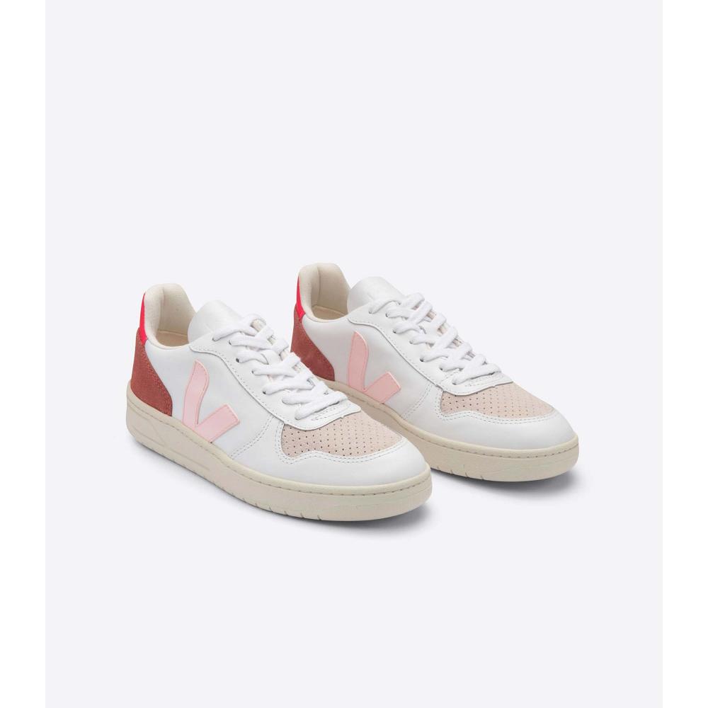 Veja V-10 LEATHER Ženske Tenisiće White/Red | VEJA566-HR