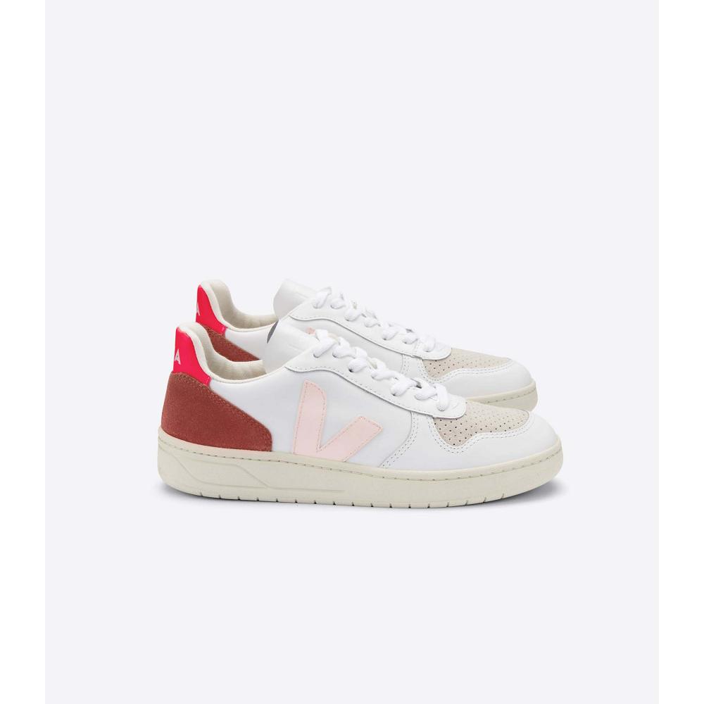 Veja V-10 LEATHER Ženske Tenisiće White/Red | VEJA566-HR