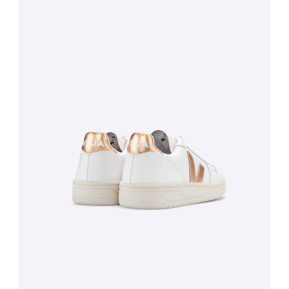 Veja V-10 LEATHER Ženske Tenisiće White/Gold | VEJA568-HR