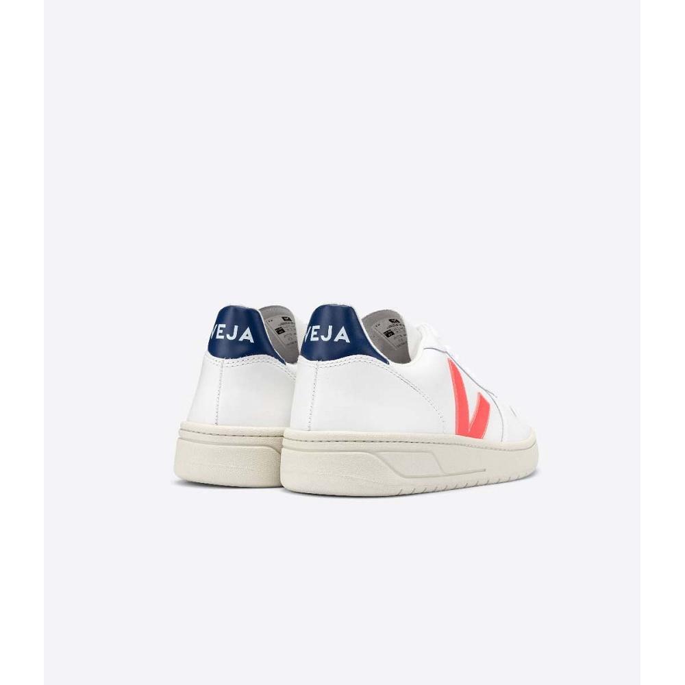 Veja V-10 LEATHER Ženske Tenisiće White/Orange/Blue | VEJA573-HR