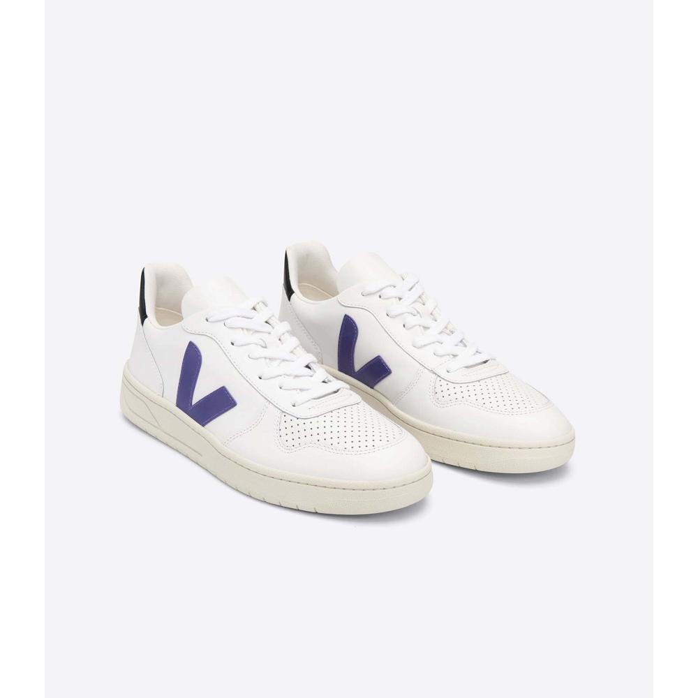 Veja V-10 LEATHER Ženske Tenisiće White/Purple/Black | VEJA576-HR