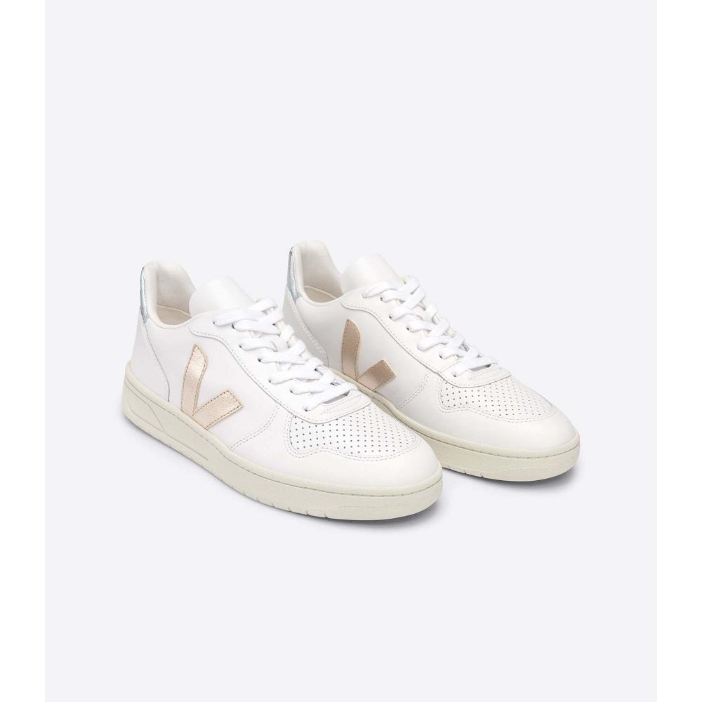 Veja V-10 LEATHER Ženske Tenisiće White/Silver | VEJA577-HR