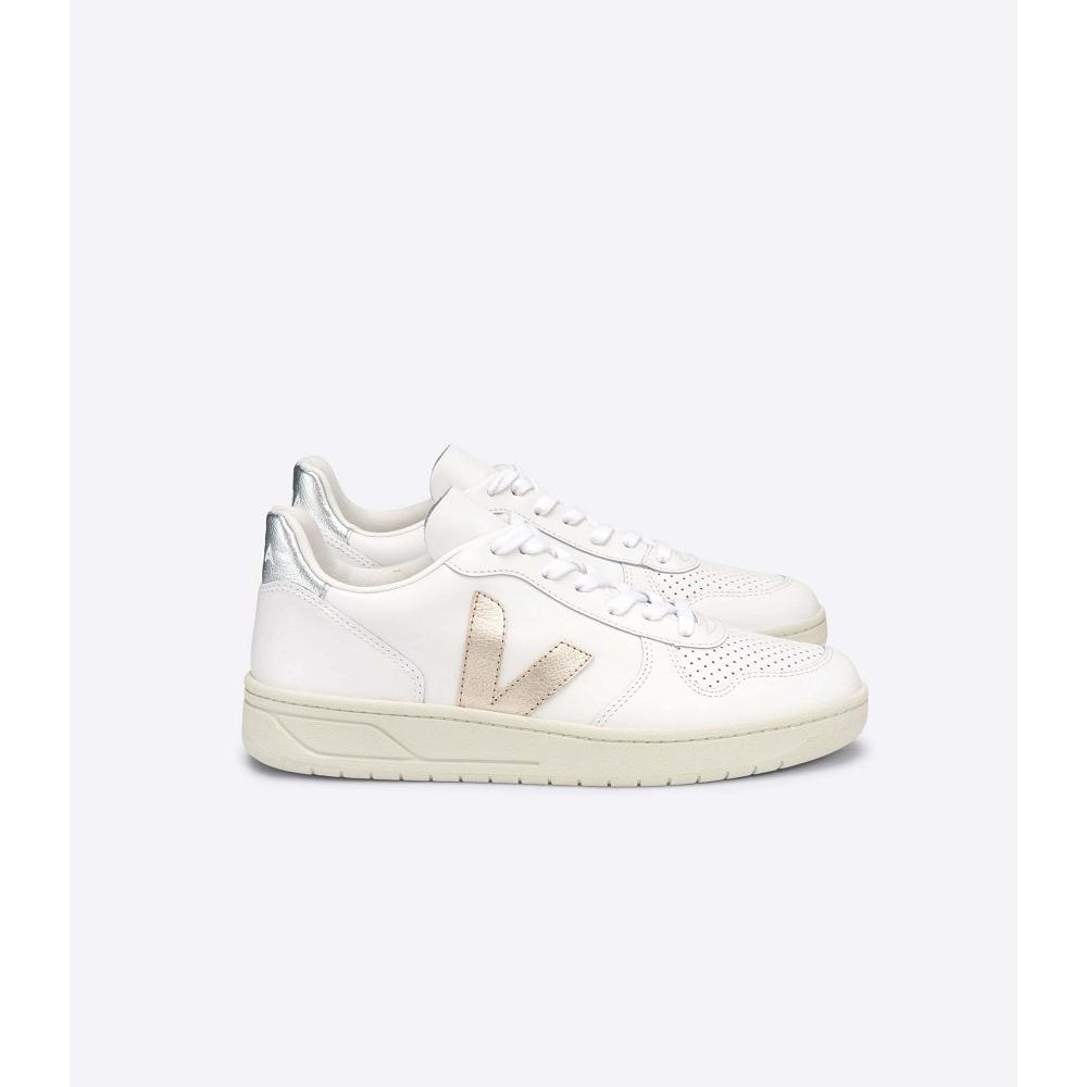 Veja V-10 LEATHER Ženske Tenisiće White/Silver | VEJA577-HR