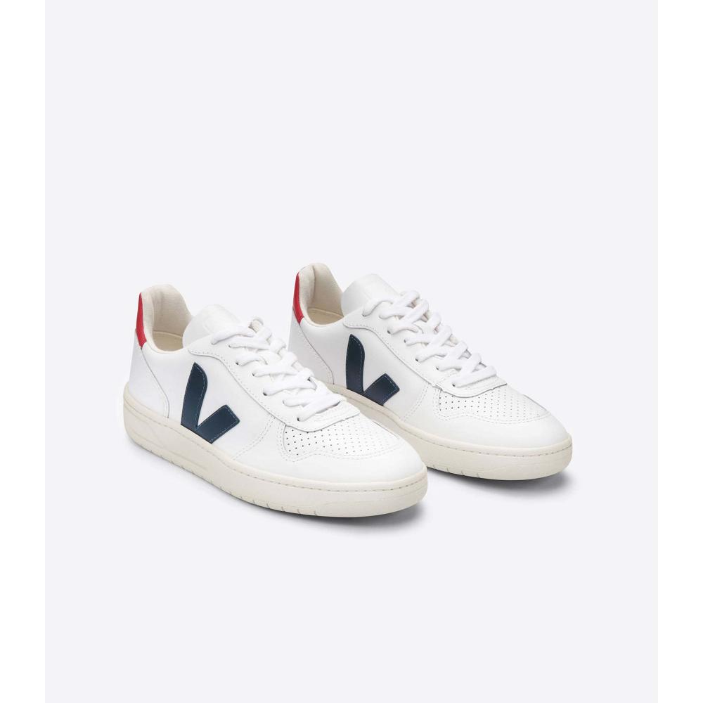 Veja V-10 LEATHER Ženske Tenisiće White/Black/Red | VEJA591-HR