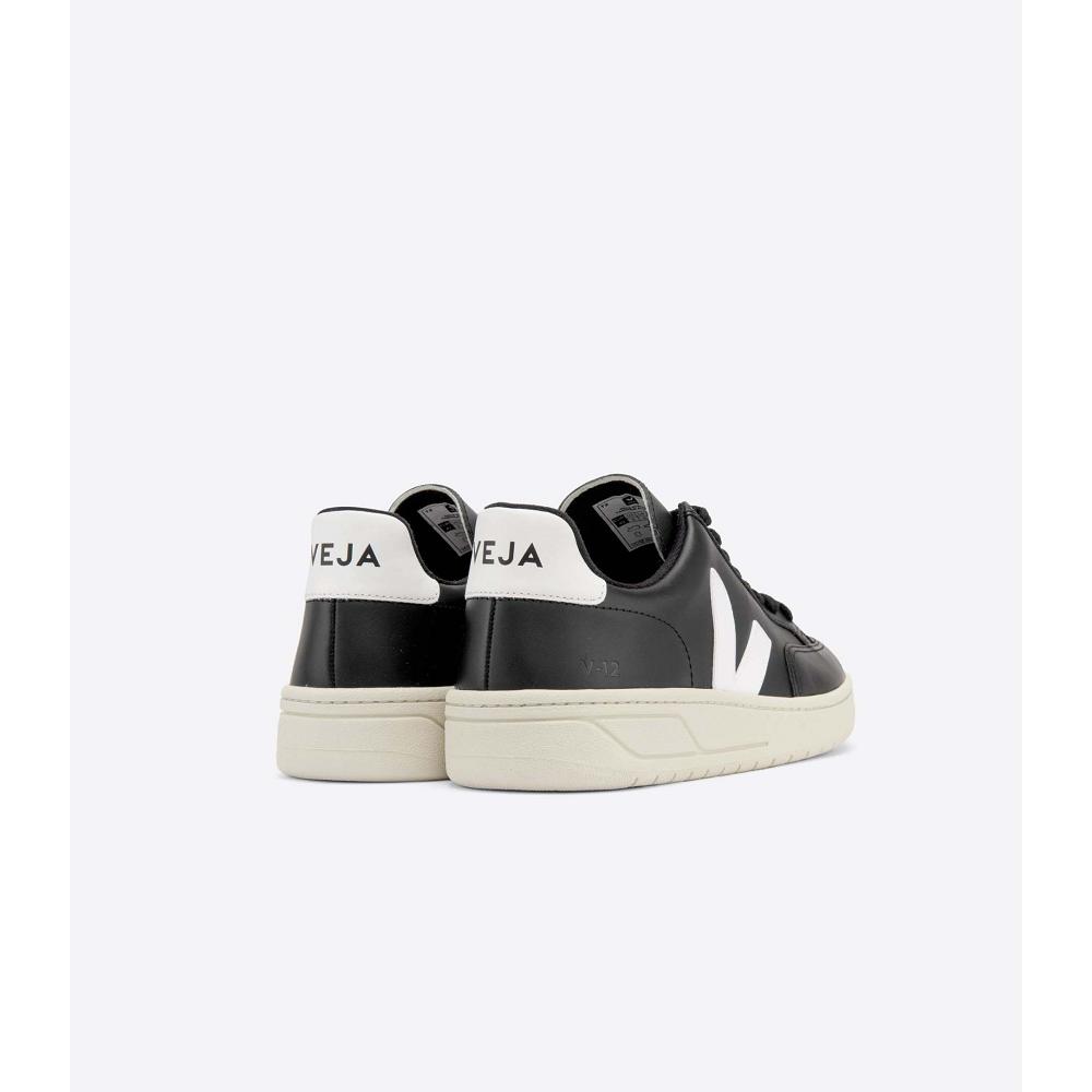 Veja V-12 LEATHER Ženske Tenisiće Black/White | VEJA593-HR