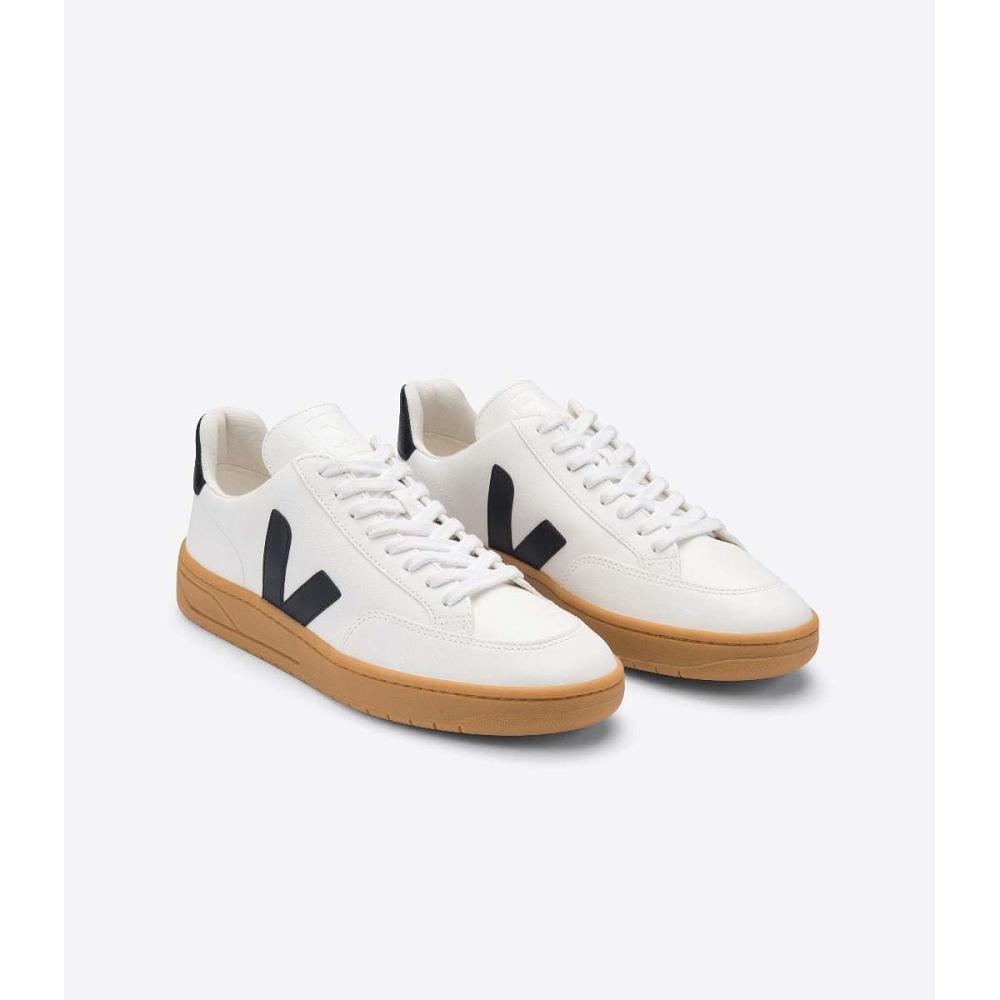 Veja V-12 LEATHER Ženske Tenisiće White/Black | VEJA594-HR