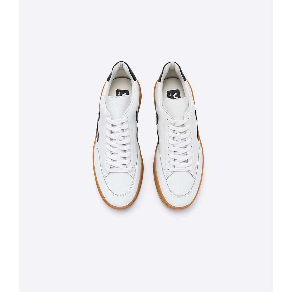 Veja V-12 LEATHER Ženske Tenisiće White/Black/Beige | VEJA597-HR