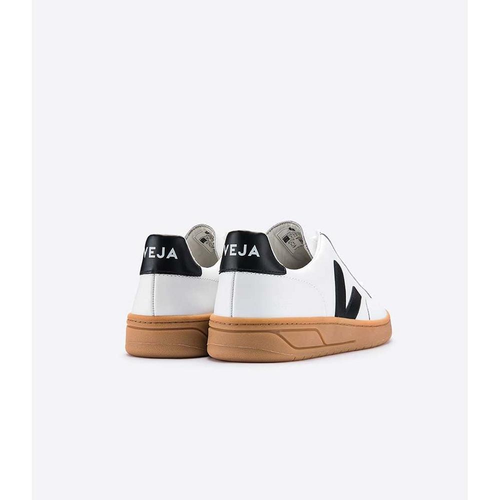 Veja V-12 LEATHER Ženske Tenisiće White/Black/Beige | VEJA597-HR