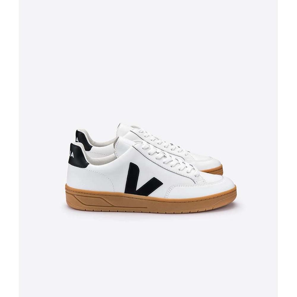 Veja V-12 LEATHER Ženske Tenisiće White/Black/Beige | VEJA597-HR