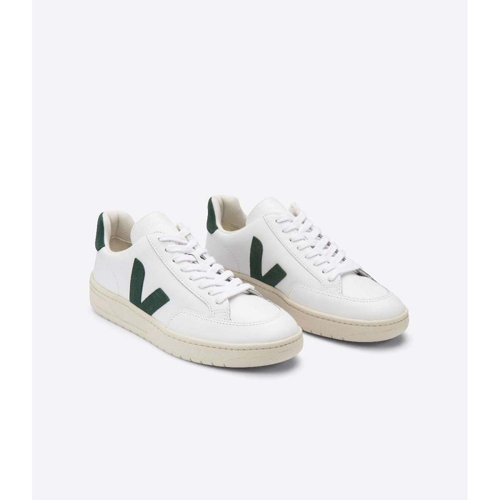 Veja V-12 LEATHER Ženske Tenisiće White/Green | VEJA598-HR