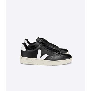 Veja V-12 LEATHER Ženske Tenisiće Black/White | VEJA593-HR